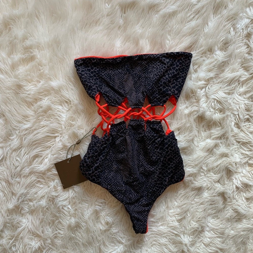 NWT Acacia swim red and snakeskin print reversible one piece